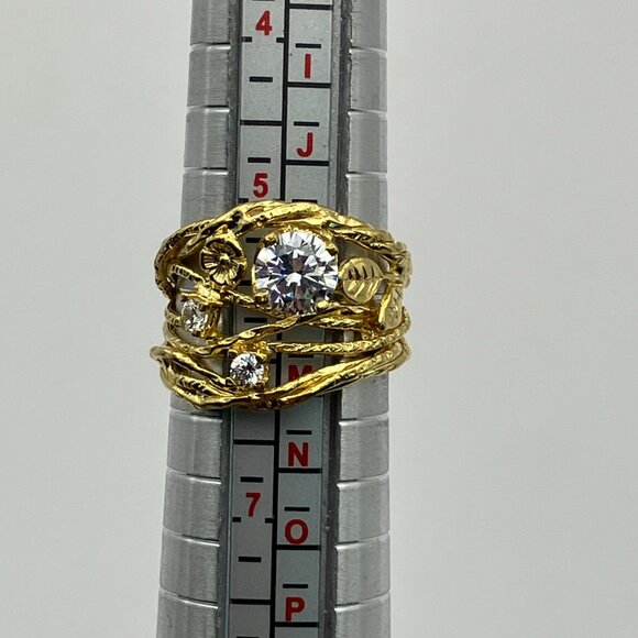 14K Gold Over Sterling Silver Leaf Wire Wrap Ring Size 6 Gift for Her - Picture 9 of 10